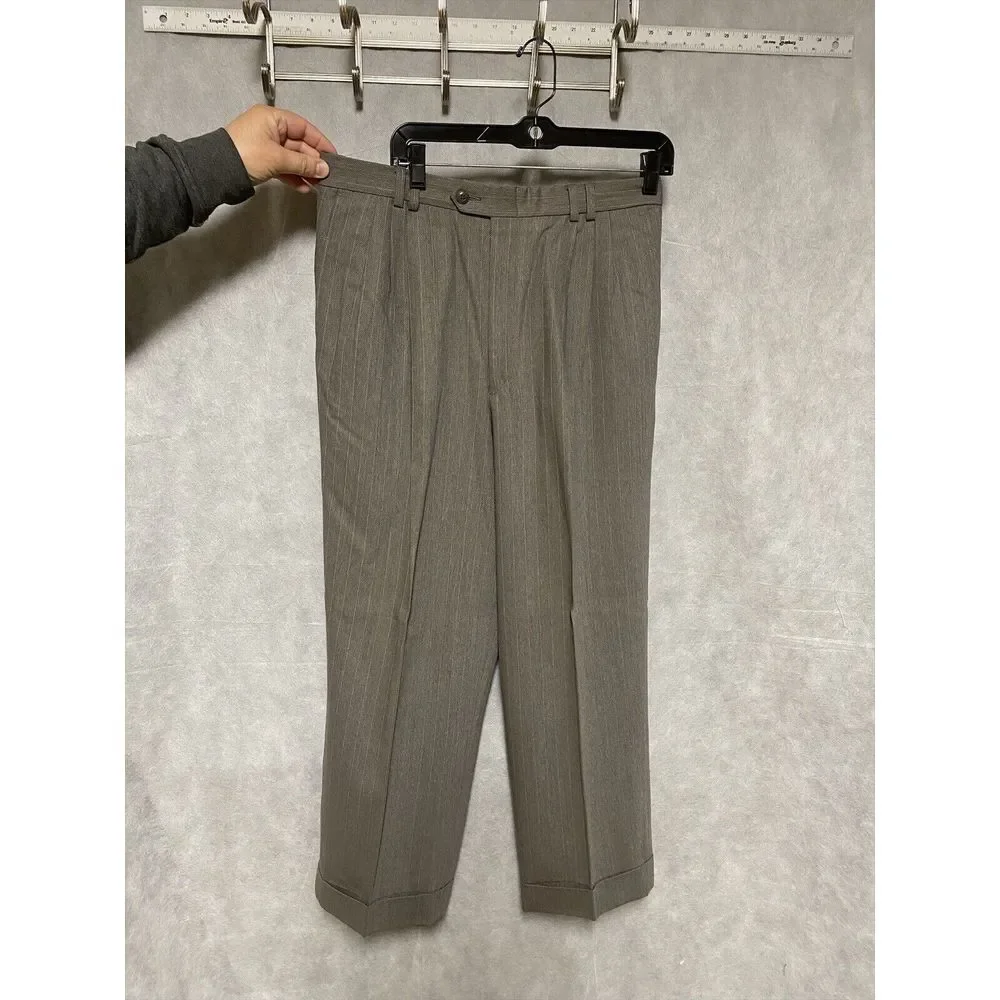 Bachrach Men 3 Piece Suit 42R Light Brown Striped Flannel 33‎ X28.5 Pants Luxury